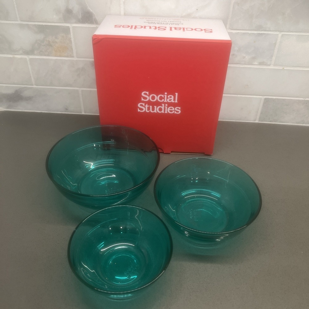 NEW-Emerald Green Nesting Bowls By Social Studies Set Of 3-16oz, 10oz, 6oz.